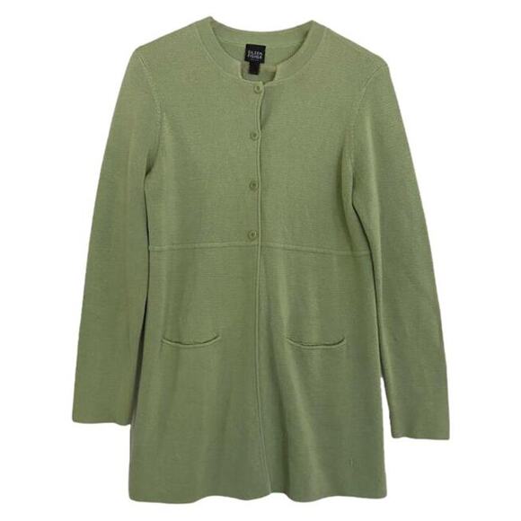 Eileen Fisher Stand Collar Jacket Sweater Cardigan Button Front Sea Green Medium - Picture 1 of 7